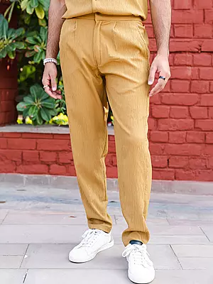 Medallion Yellow Popcorn Textured Straight Fit Pant
