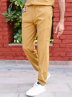 Medallion Yellow Popcorn Textured  Straight Fit Pant