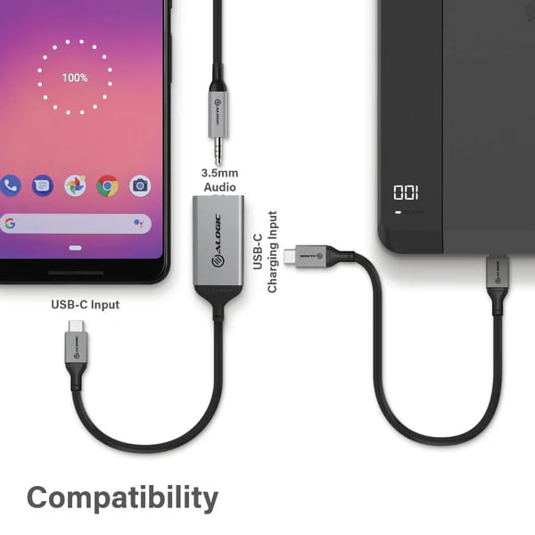 ALOGIC Ultra Combo USB-C to 3.5mm Audio & USB-C Charging Adapter –10cm | ULC35APW-SGR