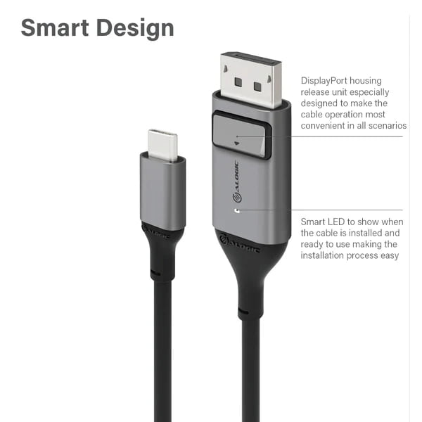 ALOGIC 1m Ultra USB-C (Male) to DP (Male) Cable - 4K @60Hz | ULCDP01-SGR ALOGIC 1m Ultra USB-C (Male) to DP (Male) Cable - 4K @60Hz | ULCDP01-SGR