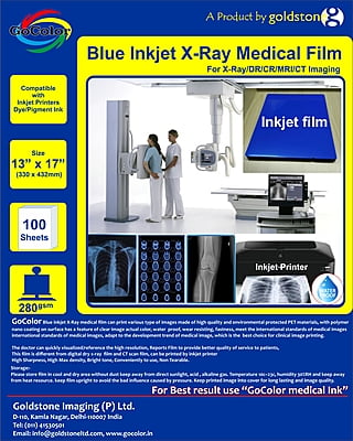 Inkjet Medical Blue Film for X Ray / SIZE 13" 17" X 100 Sheets Inkjet Medical Blue Film for X Ray / SIZE 13" 17" X 100 Sheets