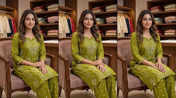 Kala Sanskruti All Over Light Mahendi Color Cotton Bandhani Women's Redy Pair (2XL) Elegant Traditional Cotton Redy Pair For Women Without Dupatta