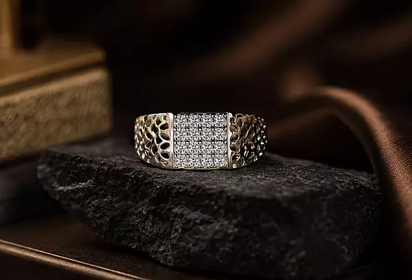 925 Sterling Silver Men's Lattice Signet Ring