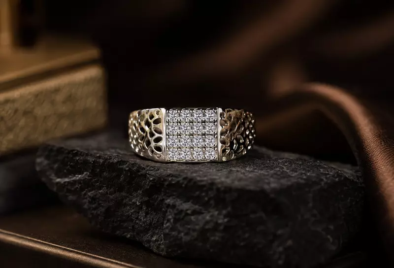 925 Sterling Silver Men's Lattice Signet Ring