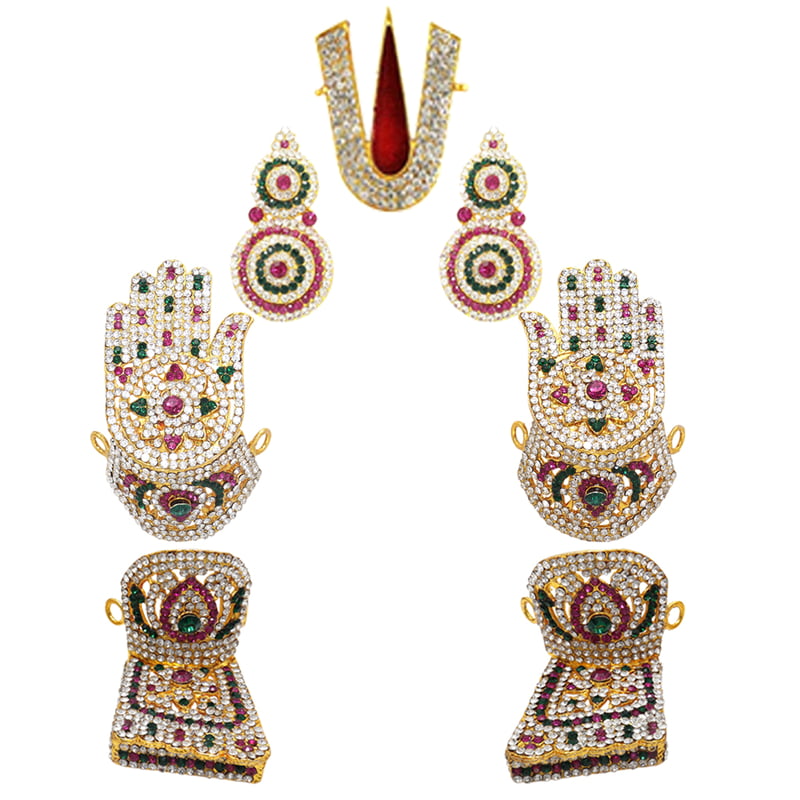 .God Ornament Gold Plated Multi Stone Hand&Leg with Namam, God Stone Ear