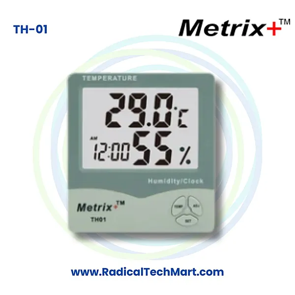 Metrix+ TH 01 Thermo Hygrometer Clock Indoor Temperature Humidity Meter