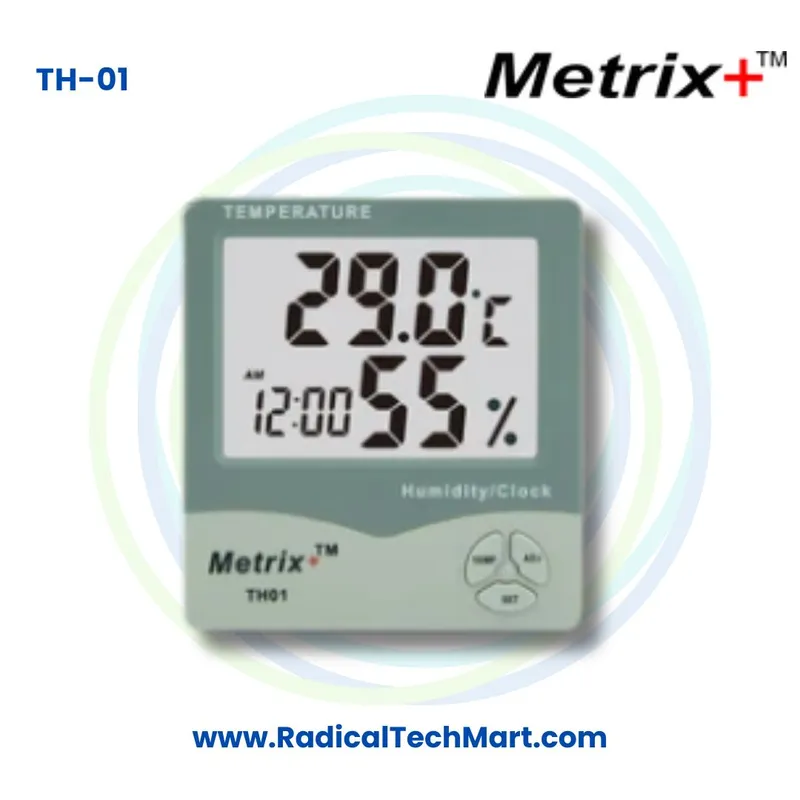 Metrix+ TH 01 Thermo Hygrometer Clock Indoor Temperature Humidity Meter