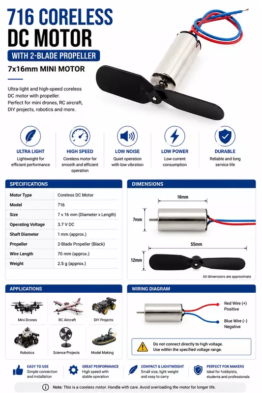 3.7V Coreless Motor With Propeller (7x16)