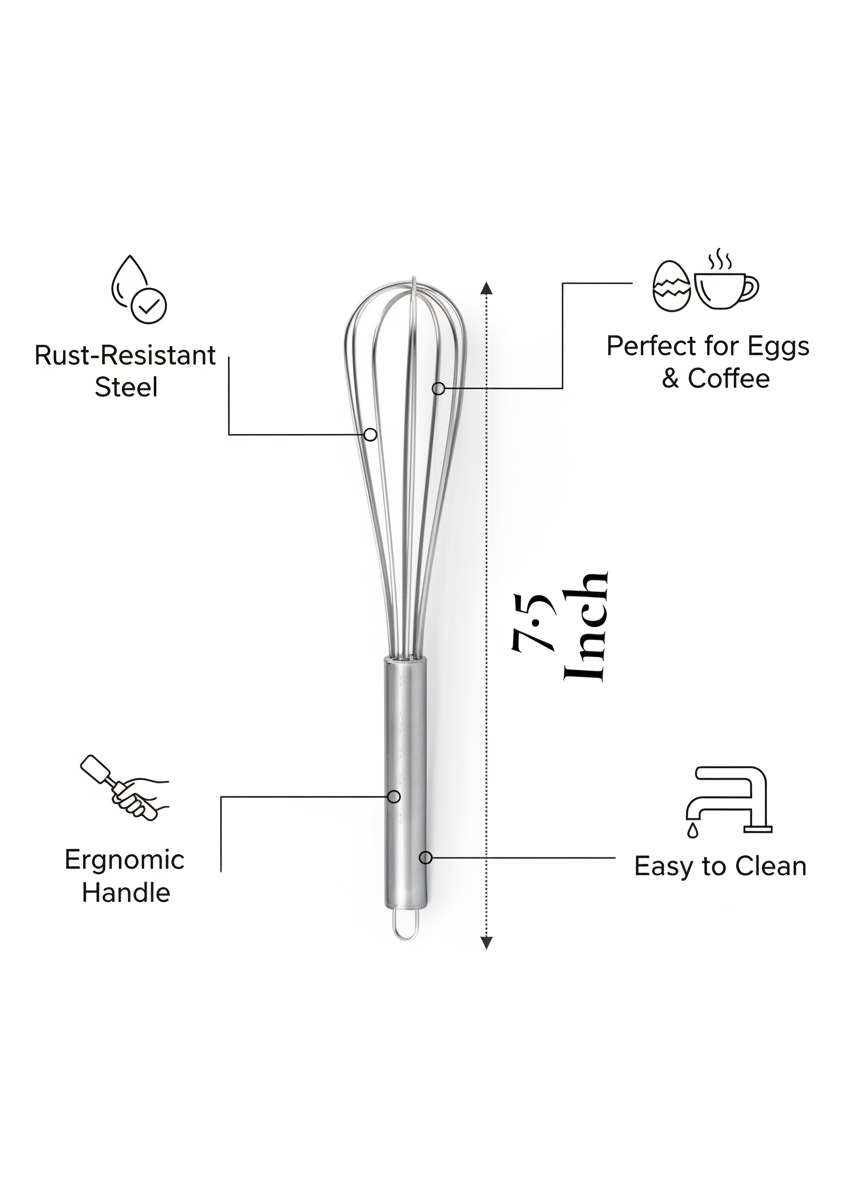 20 cm Stainless Steel Mini Wire Whisk, Hand Egg Beater for Baking, Milk Frother, Kitchen Tool