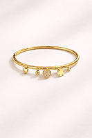 Dainty Gold Charm Bangle with Moon and Floral Drops