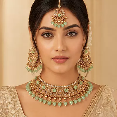Mint Meher Antique Gold Choker Jewellery Set