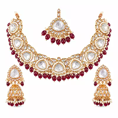 Kundan Rivaayat Wine Bead Jewellery Set