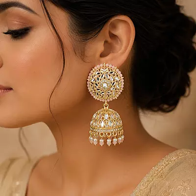 Gulnaar Blush Pink Mirror Jhumka & Maang Tikka Set