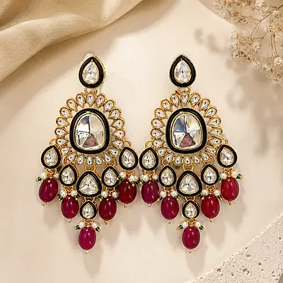 Kundan Aarya Mirror Ruby Drop Earrings