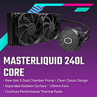 Cooler Master MasterLiquid 240L Core – 240mm AIO Liquid CPU Cooler | Dual Fans
