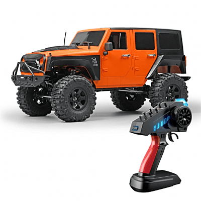 MN222 1:10 Scale 4WD RC Rock Crawler – Jeep Wrangler Style Heavy Off-Road Truck | 2.4GHz RTR Remote Control Car - Orange