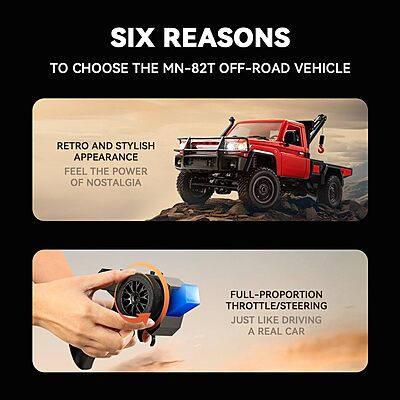 MN82T 1:12 Scale 4WD RC Rock Crawler – Toyota LC79 Rescue | 2.4GHz RTR Off-Road Remote Control Car - Red