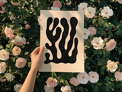 Abstract Coral Art Print Poster I Modern Minimalist Black Wall Decor