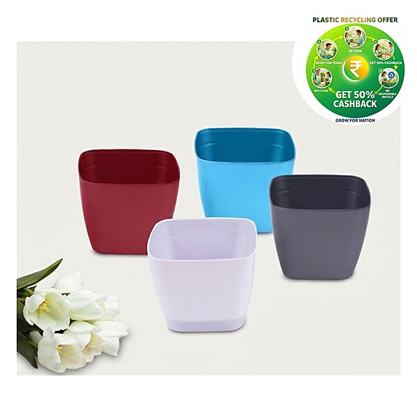 Modern Square Plastic Plant Pot | 5.5 Inch | Indoor & Decorative Planter