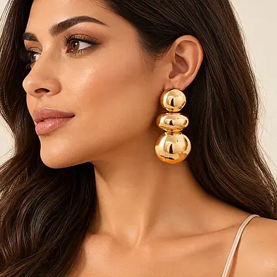 Golden Orbit Triple Bubble Gold-Tone Stud Earrings