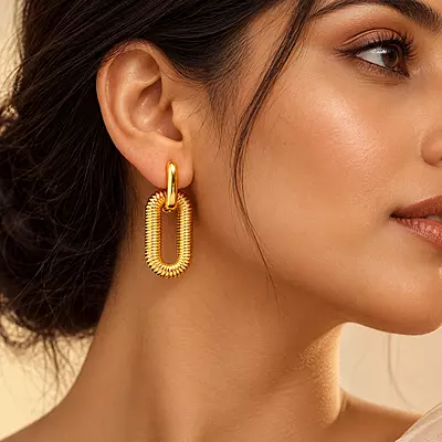 Orlina 18K Gold-Plated Ribbed Oval Drop Earrings