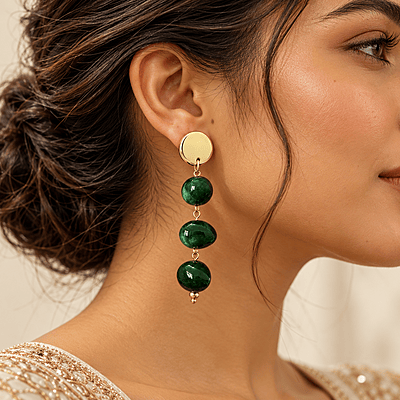 Verdelle Green Resin Bead Gold-Tone Drop Earrings