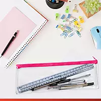 Pack of 12 Janrax 13x5"" Assorted Colour Zip Clear Exam Pencil Cases