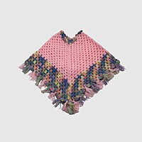 (1-2 Years) Handknitted Kids Woolen Poncho, Pink and Multicolor