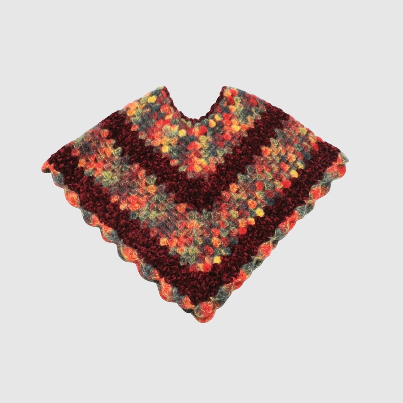 (3-4 Years) Handknitted Kids Woolen Poncho, Multicoloured Pattern