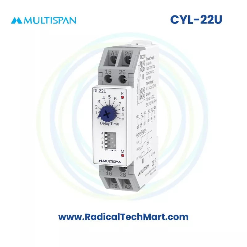 Multispan CYL-22U Cyclic Timer | 0.1 Sec to 10 Hr | Universal Supply | DIN Rail Mount