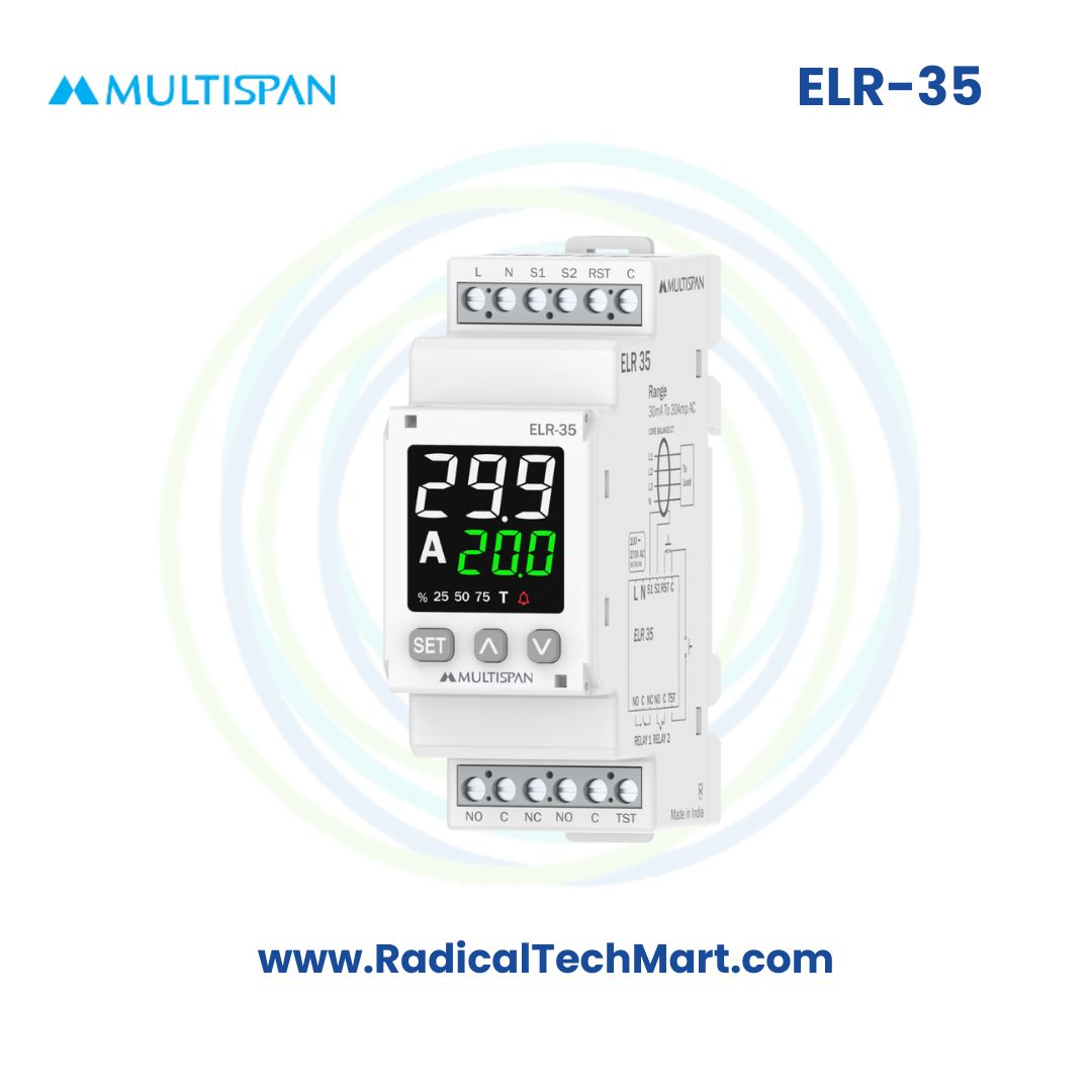 Multispan ELR-35 Earth Leakage Relay | 30mA–30A | DIN Rail Mount | Test & Reset
