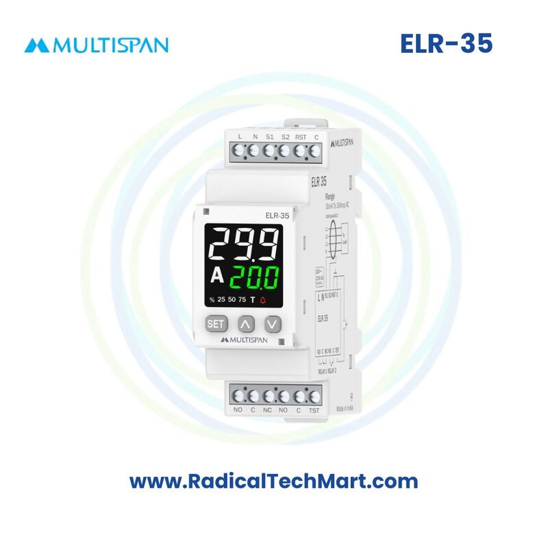 Multispan ELR-35 Earth Leakage Relay | 30mA–30A | DIN Rail Mount | Test & Reset
