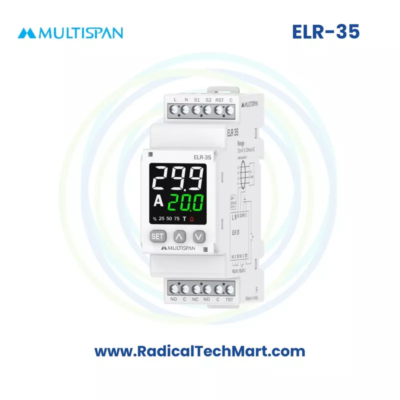 Multispan ELR-35 Earth Leakage Relay | 30mA–30A | DIN Rail Mount | Test & Reset