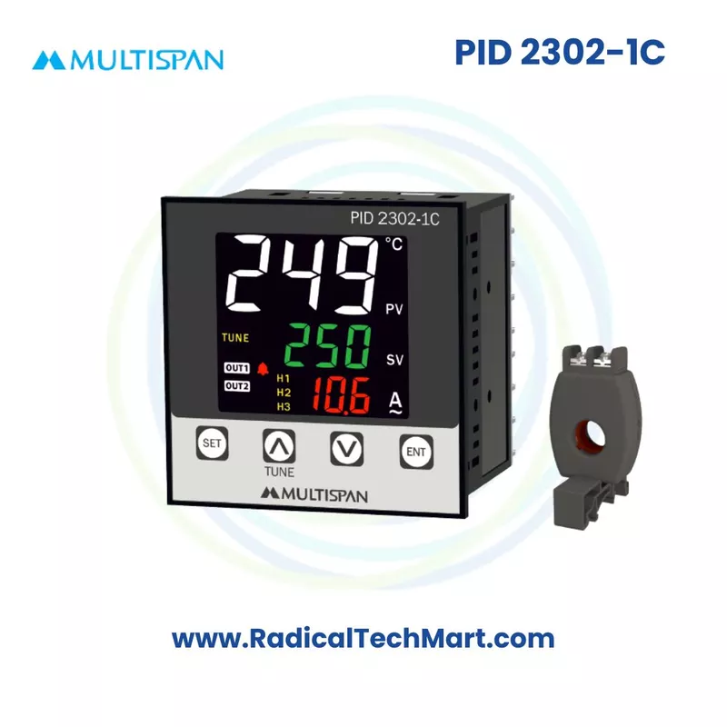 Multispan PID-2300 Series PID Controller with Ampere Indication | 1–3 Relay Outputs | J/K Input | 30A/60A CT