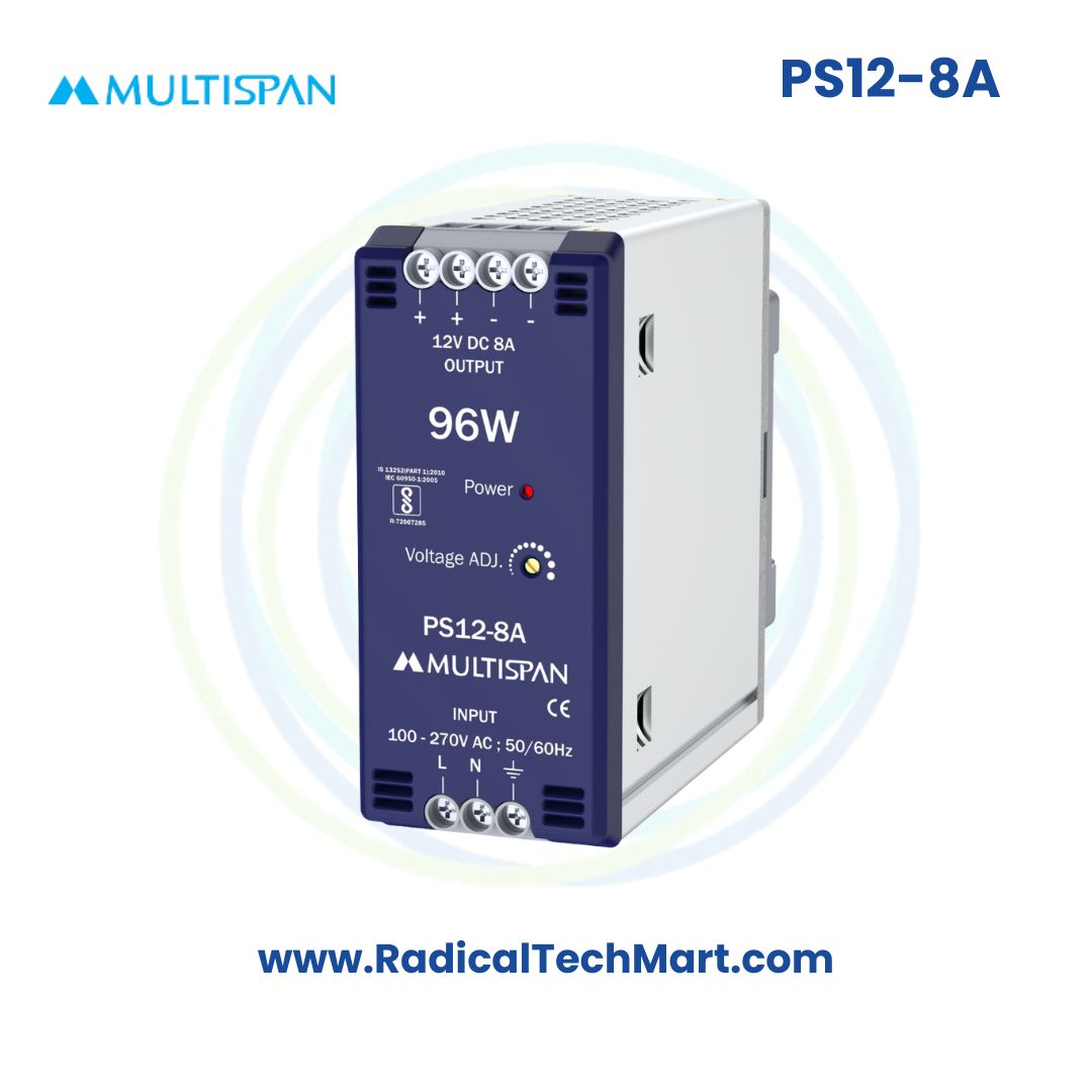 Multispan PS12 Series SMPS | 12V DC | 1A / 2A / 5A / 8A | 12W–96W | Industrial Power Supply
