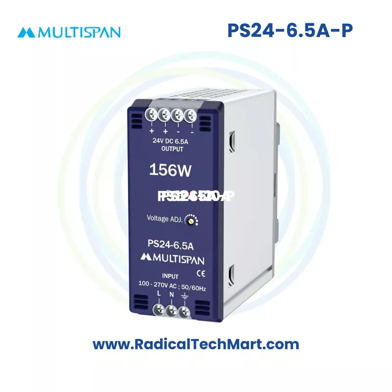 Multispan PS24 Series SMPS | 24V DC | 1A to 10A | 24W–240W | Plastic Body | DIN Rail Power Supply