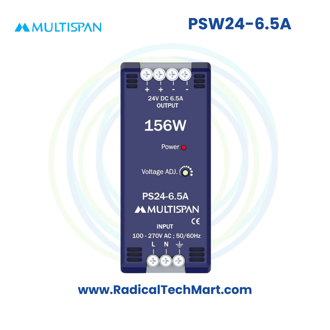 Multispan PSW Series SMPS | 24V & 12V DC | 3A to 6.5A | DIN Rail | Compact Industrial Power Supply