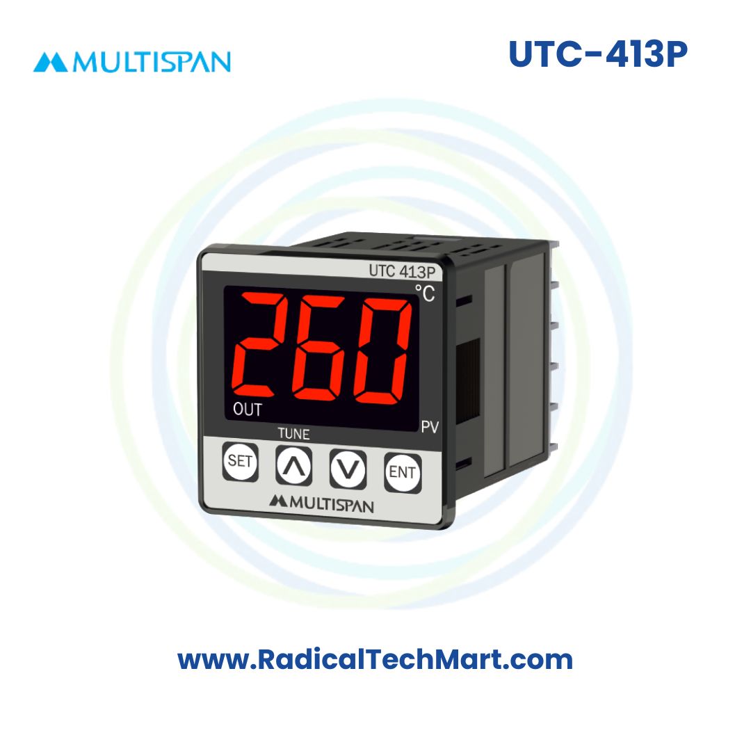 Multispan UTC-413P Temperature Controller | PID + TP + ON-OFF | J/K/PT-100 Input | SSR + Relay Output | 52x52mm