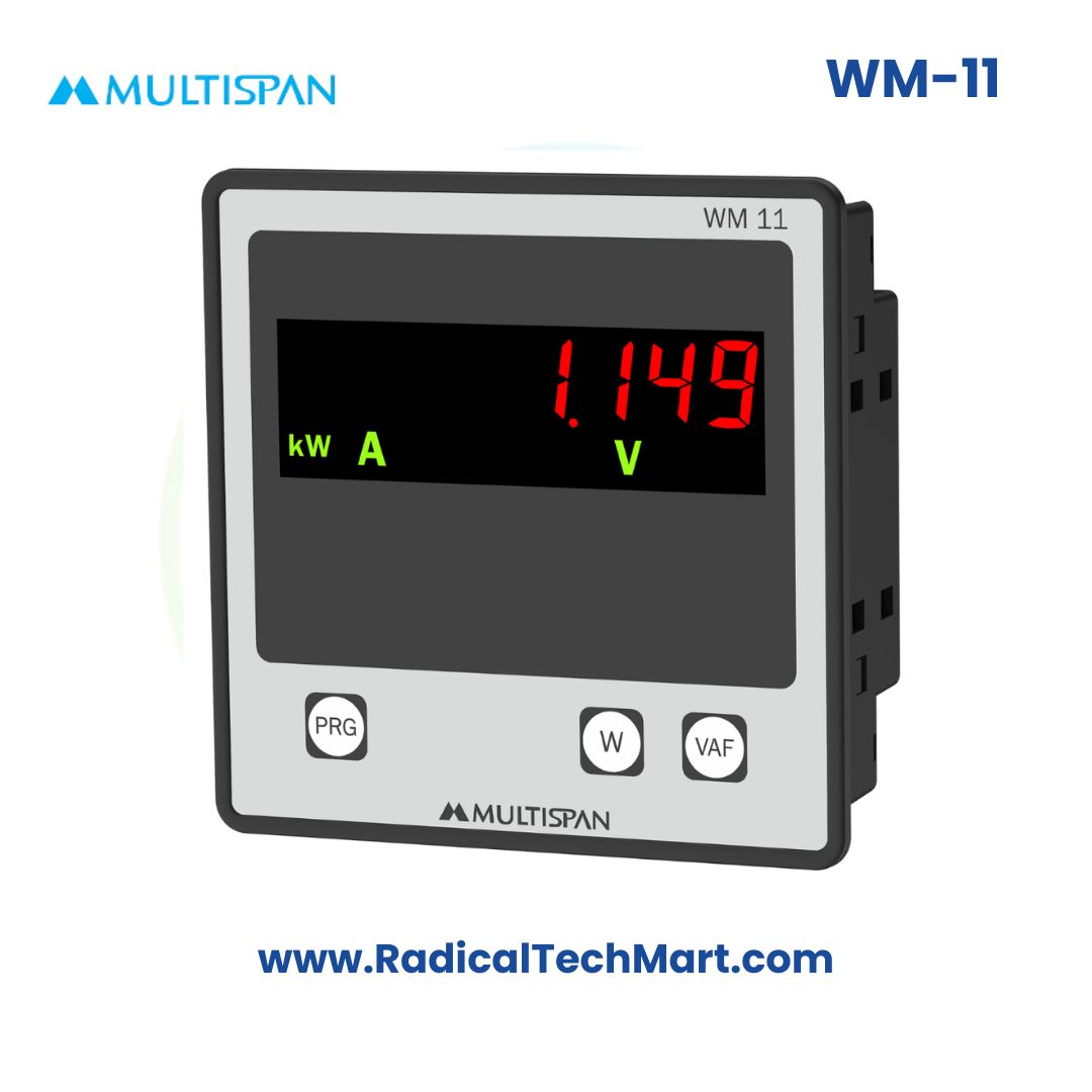Multispan WM-11 Single Phase Watt Meter | 20–300V AC | 1A/5A Input | CT Selectable | Panel Mount