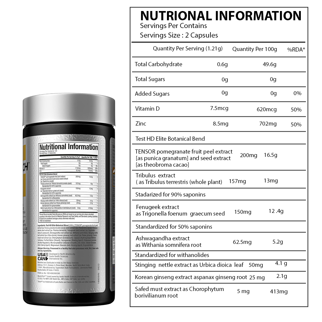 MuscleTech Test HD Elite 60 Veggie Capsules