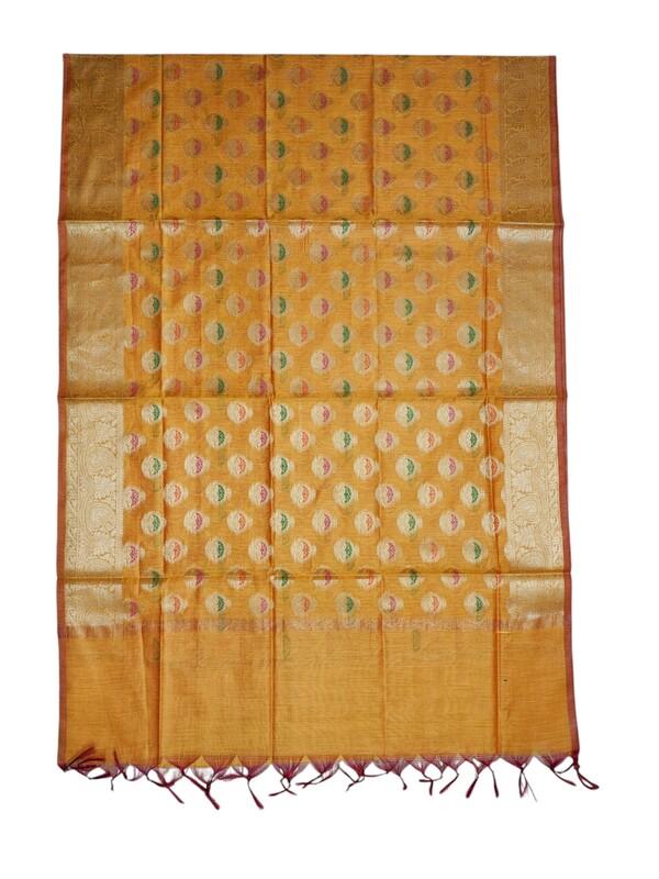 Yellow Banarasi Cotton Silk Unstitched Salwar Suit Set