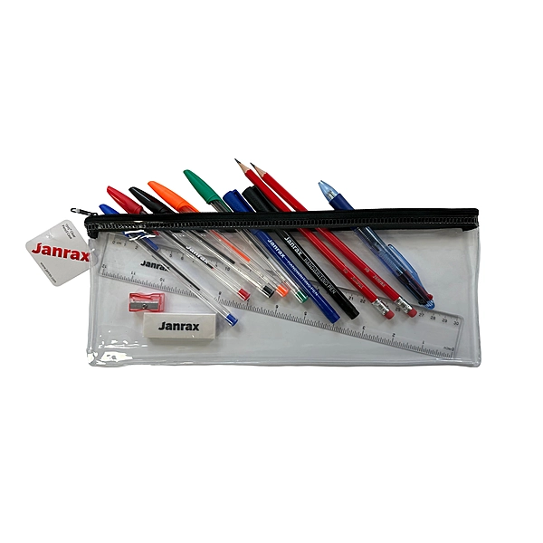 Stationery Filled Black Zip 13x5"" Pencil Case