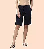 Enamor Mid Rise Knee length Drawstring Closure City Shorts For Women - Slim Fit, Soft and Breathable Cotton - E044
