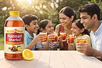 Family enjoying nannari sharbat as a refreshing summer drink