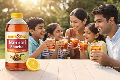 Family enjoying nannari sharbat as a refreshing summer drink