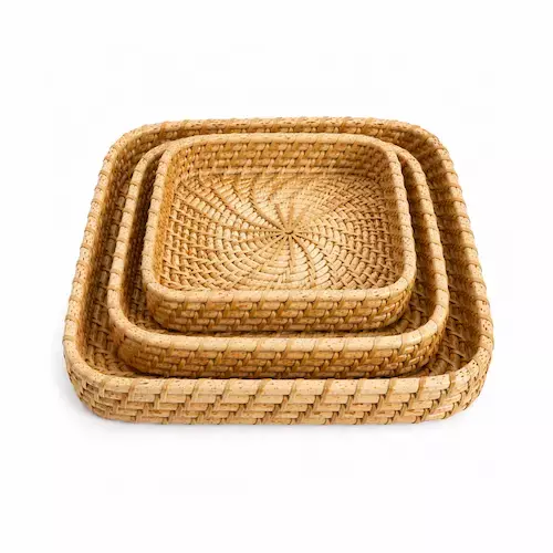 Premium Kitchen Tray Natural cane square tray set of 3 in 8, 10 and 12 inch sizes leafndeor