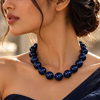 Noctis Navy Round Beaded Statement Necklace