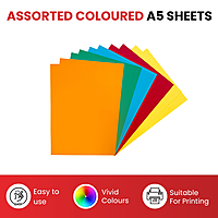 Pack of 50 A5 Assorted Primary Coloured Card 160gsm Sheets