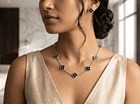 925 Silver Onyx Clover Allure Necklace