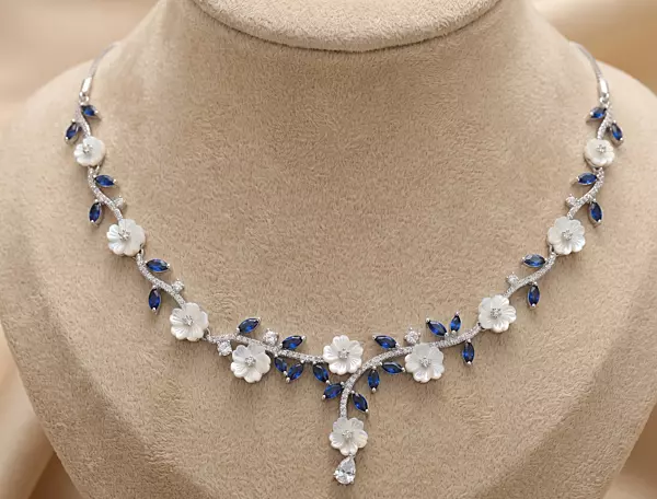925 Silver Sapphire Whisper Floral Necklace